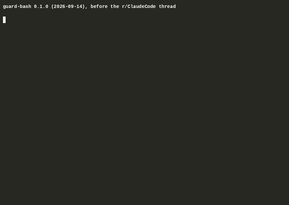 The same three commands through guard-bash 0.1.0 and the current hook. Real hook output.